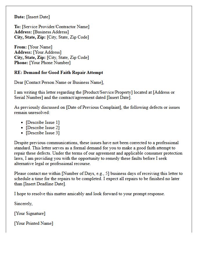 Good Faith Repair Attempt Demand Letter