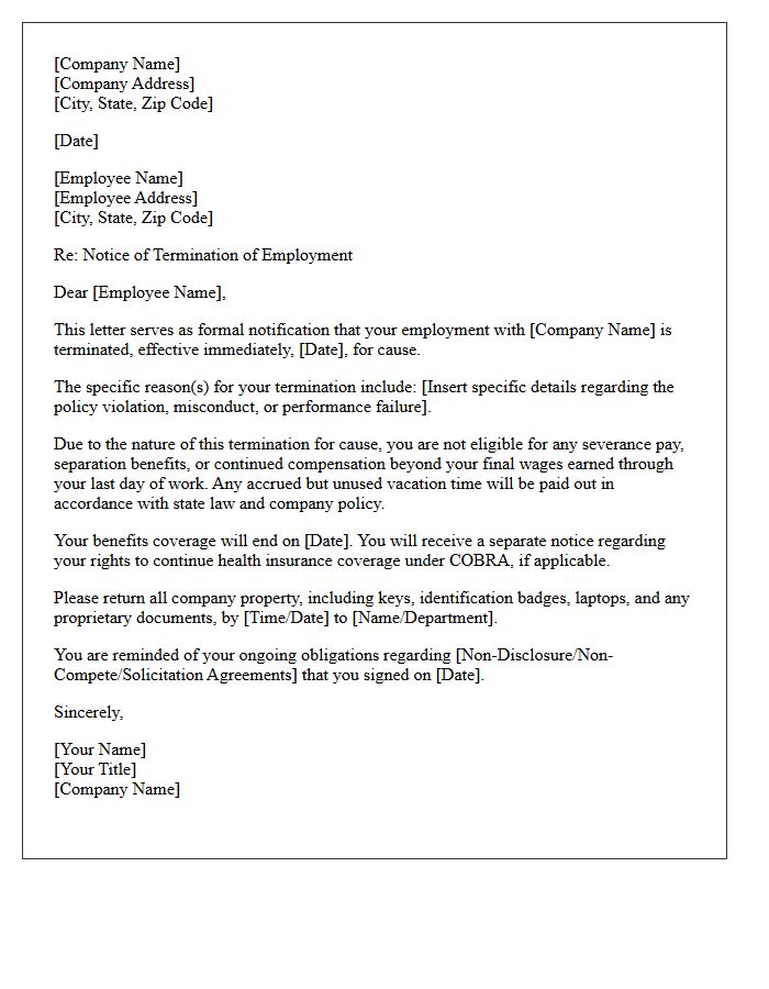 Standard Termination With Cause Severance Denial Letter