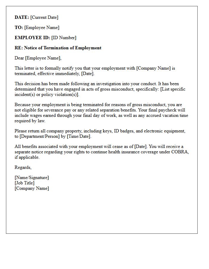 Gross Misconduct Termination And Severance Denial Letter