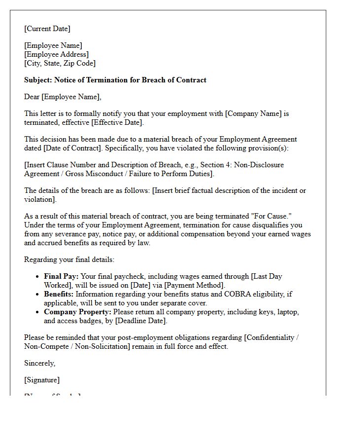 Breach Of Employment Contract Termination Severance Denial Letter