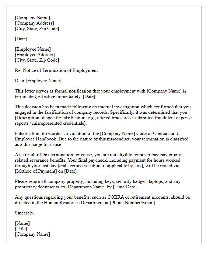 Falsification Of Records Termination And Severance Denial Letter