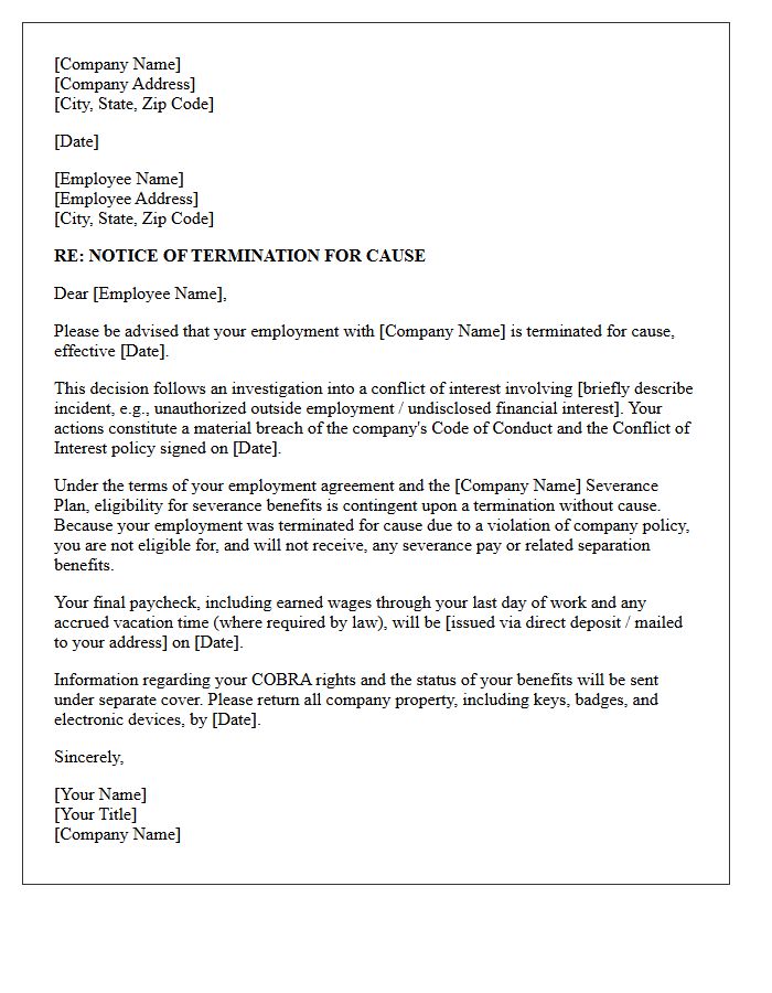 Conflict Of Interest Termination Cause Severance Denial Letter