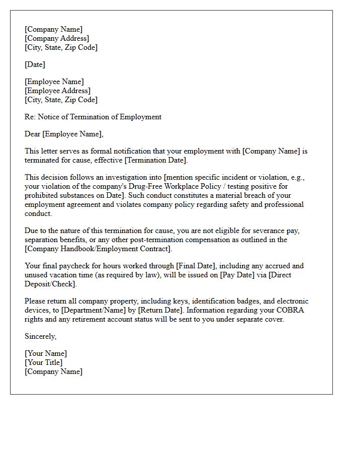 Substance Abuse Termination With Cause Severance Denial Letter