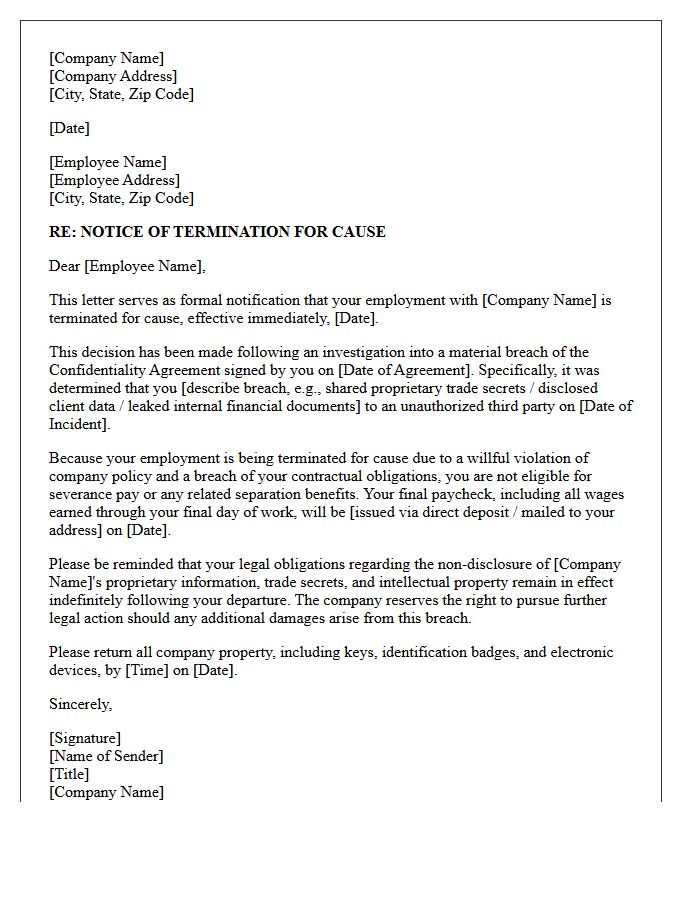 Confidentiality Breach Termination Cause Severance Denial Letter