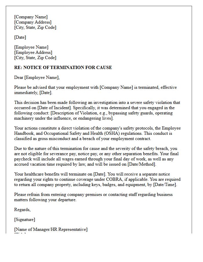 Severe Safety Violation Termination And Severance Denial Letter