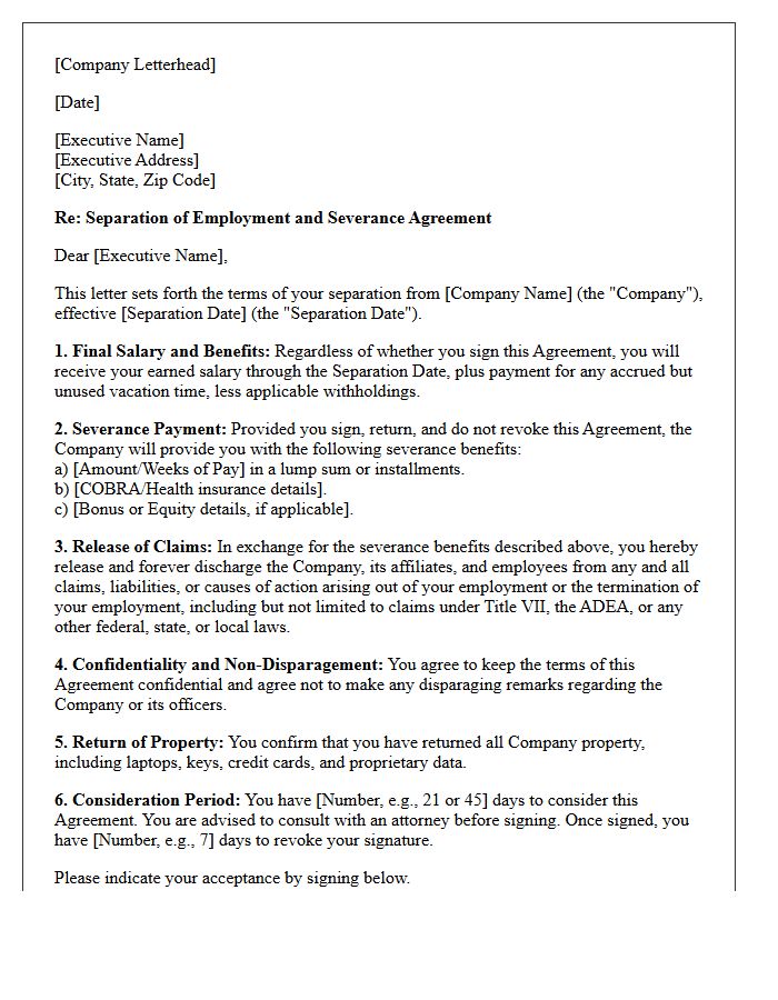 Executive Severance and Release Letter