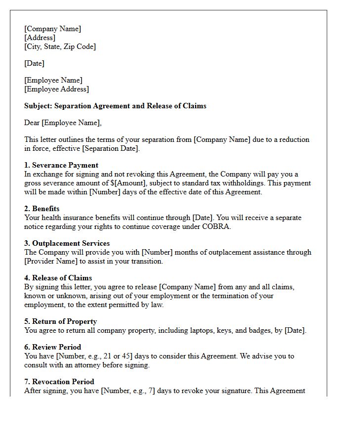 Reduction in Force Severance Agreement Letter