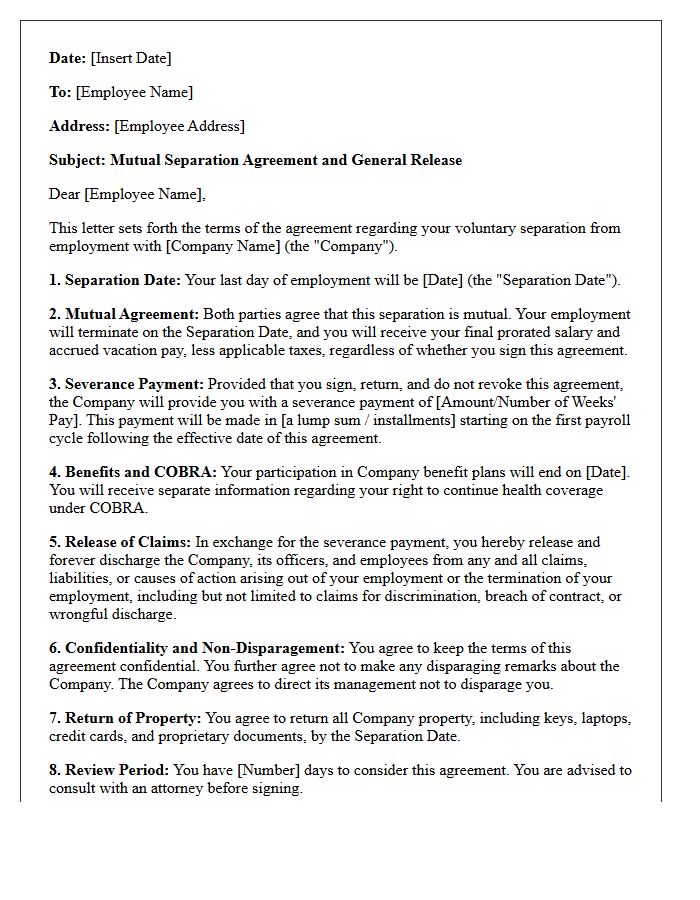 Mutual Separation and Severance Release Letter