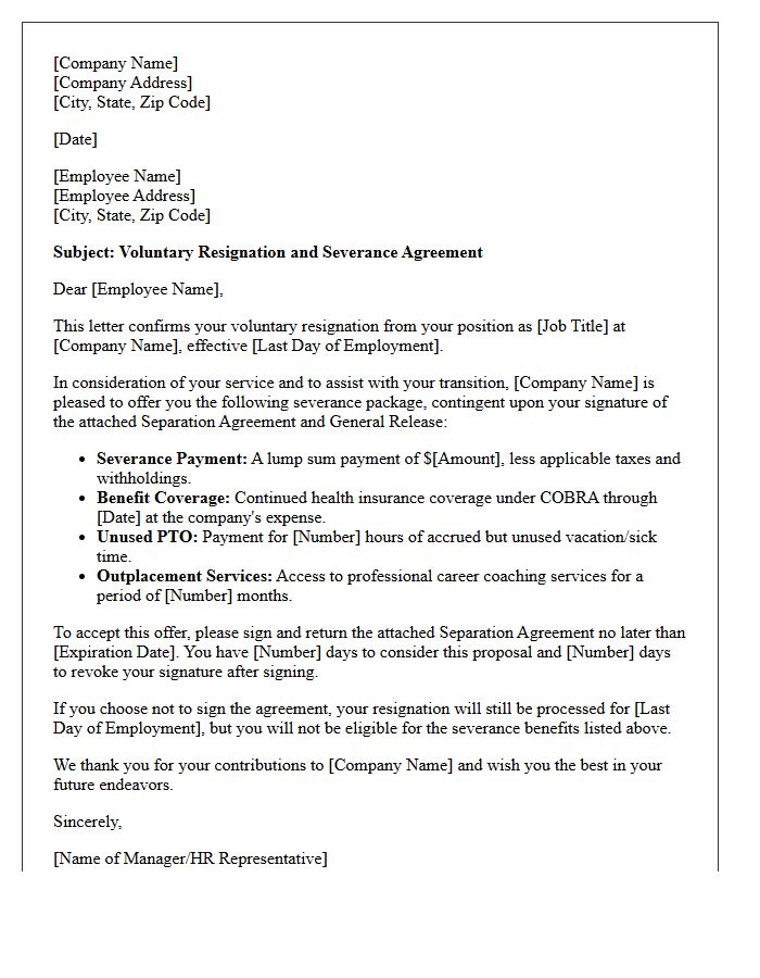 Voluntary Resignation Severance Offer Letter