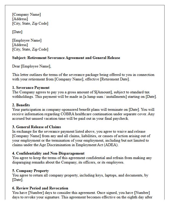 Retirement Severance and General Release Letter