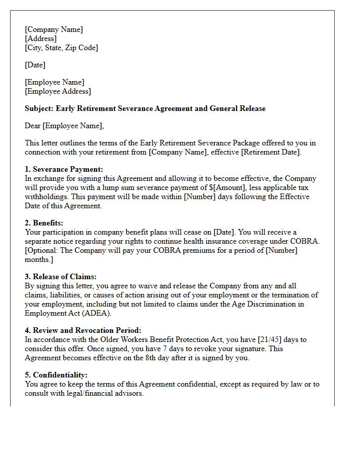 Early Retirement Severance and Release Letter