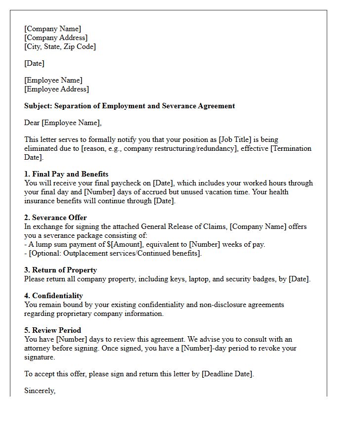Role Elimination Severance Agreement Letter