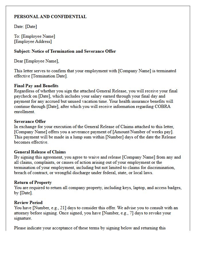 Termination Severance Letter with General Release