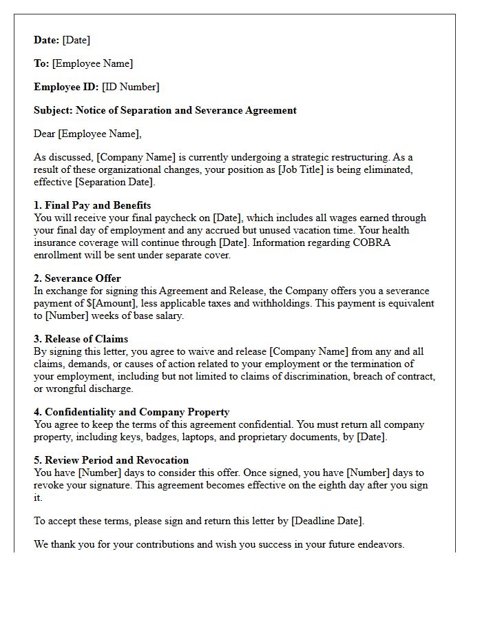 Company Restructuring Severance and Release Letter