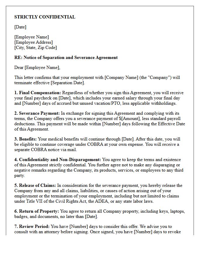 Confidential Separation and Severance Release Letter