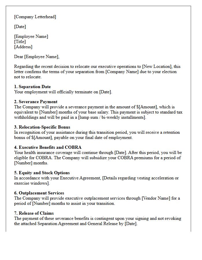 Executive Management Relocation Severance Letter