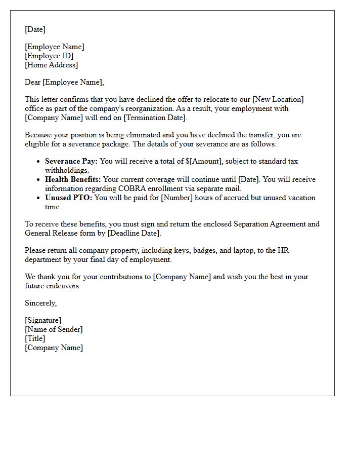 Declined Transfer Relocation Severance Letter