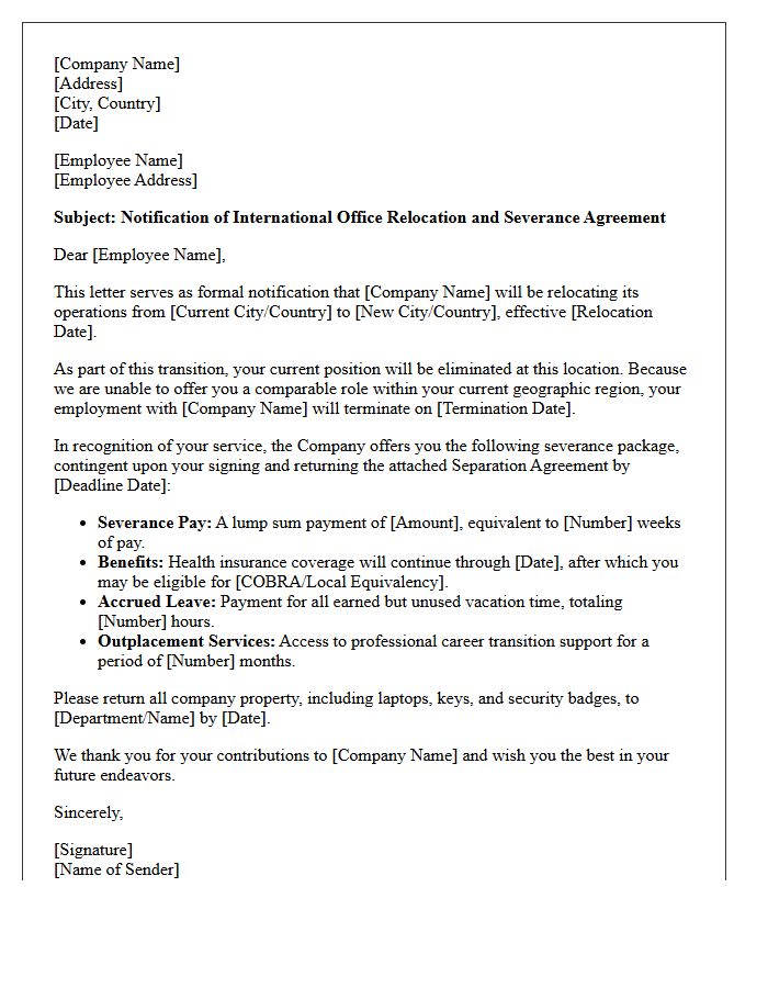 International Office Relocation Severance Letter