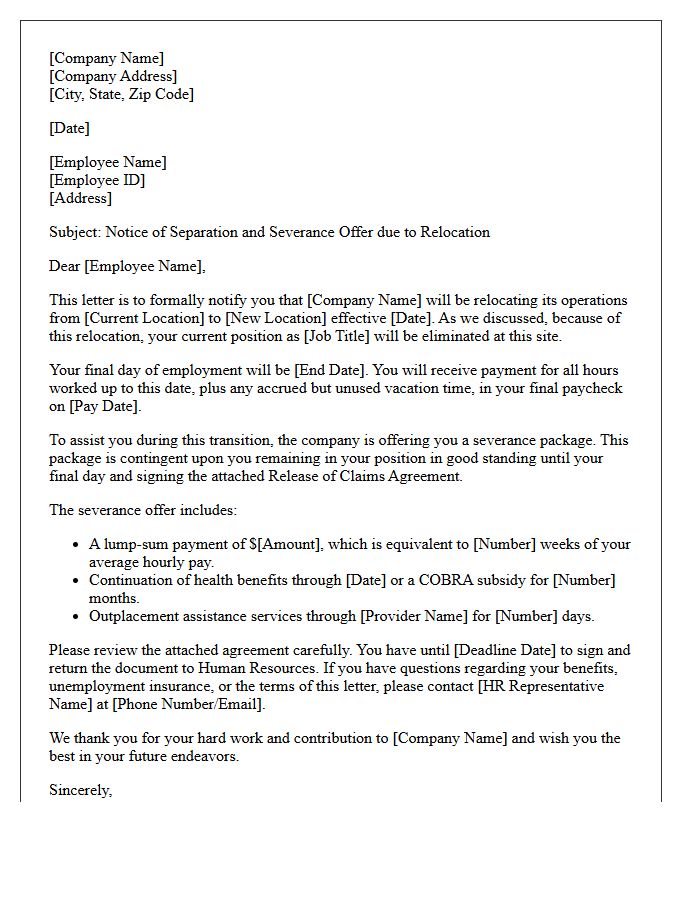 Hourly Staff Relocation Severance Letter