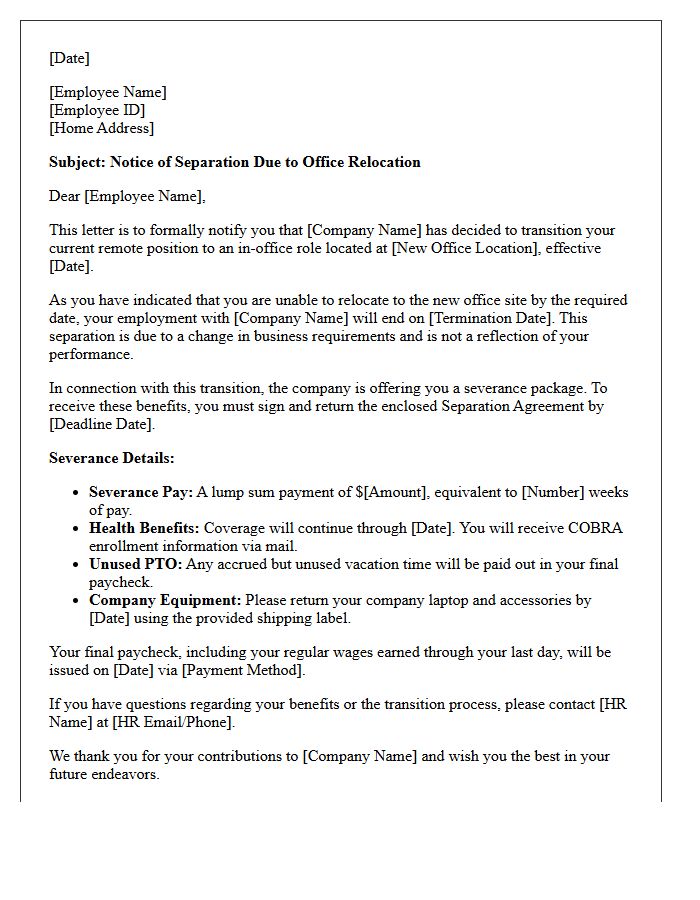 Remote Worker Relocation Severance Letter