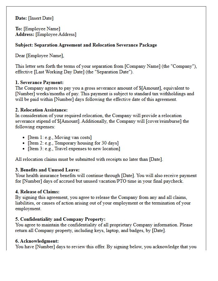 Final Agreement and Relocation Severance Letter