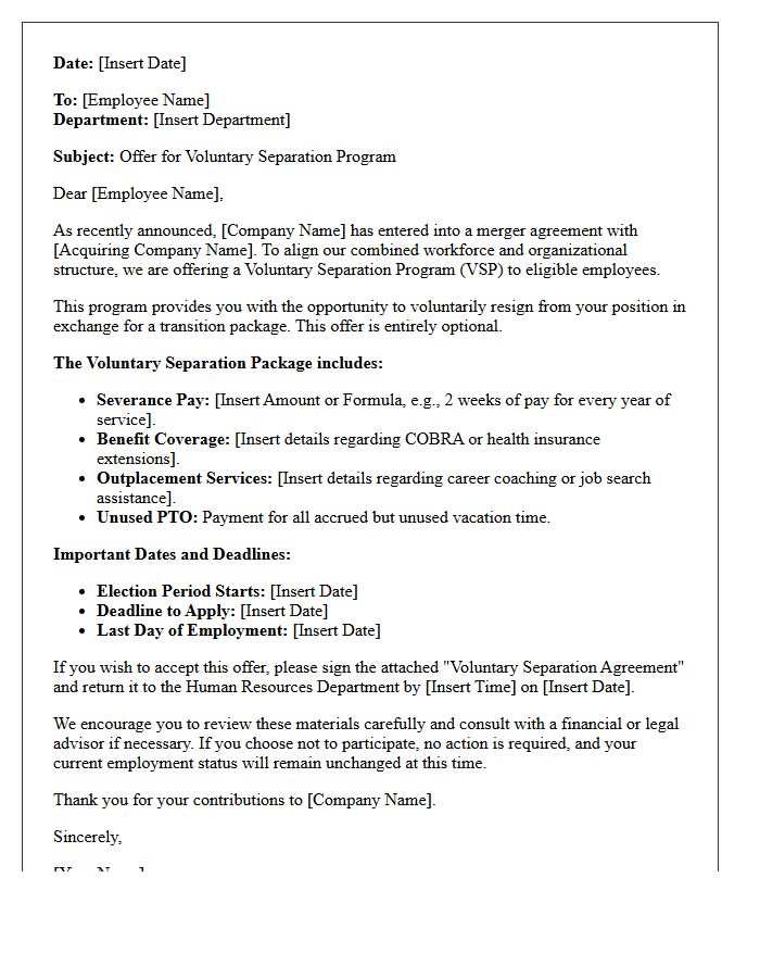 Voluntary Separation Merger And Acquisition Letter