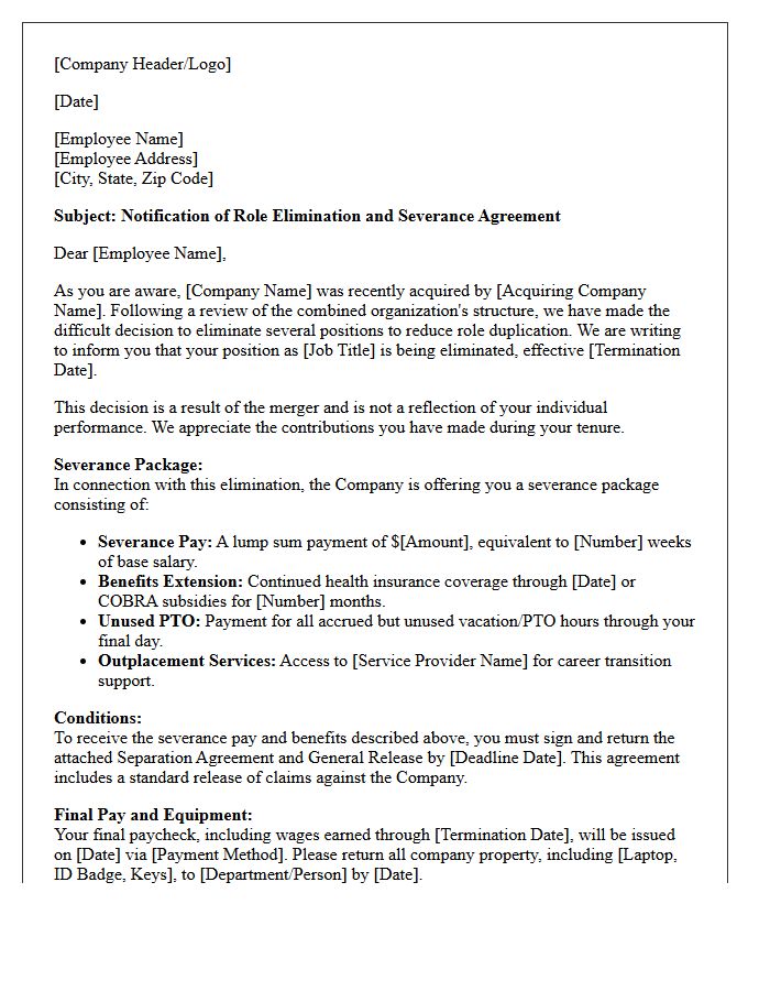 Role Elimination Merger And Acquisition Severance Letter