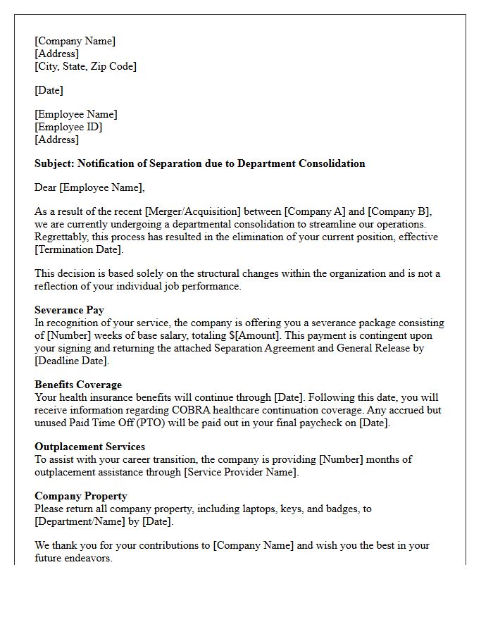 Department Consolidation Merger And Acquisition Severance Letter