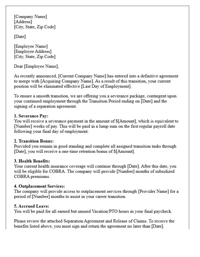 Transition Period Merger And Acquisition Severance Letter