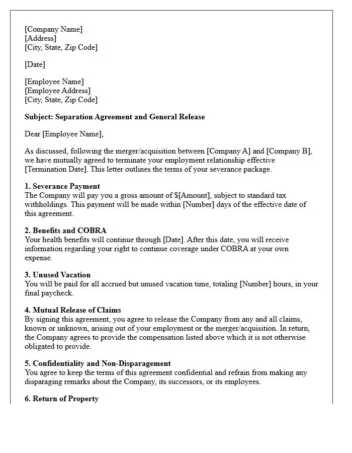 Mutual Agreement Merger And Acquisition Severance Letter