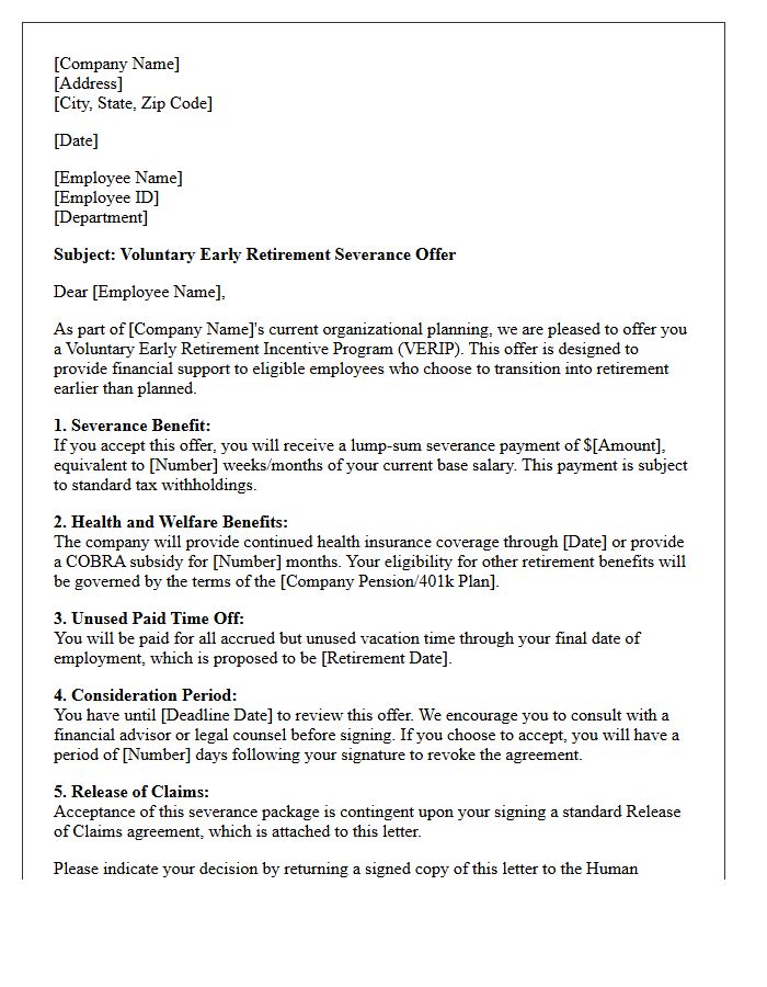 Early Retirement Severance Offer Letter