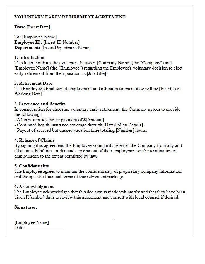 Voluntary Early Retirement Agreement Letter