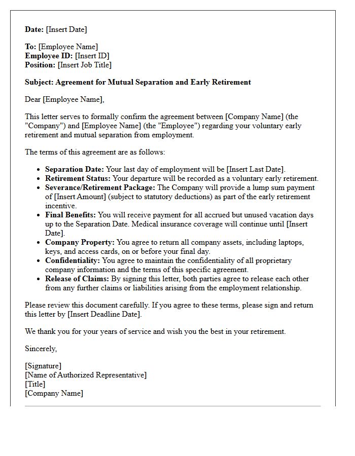 Mutual Separation and Early Retirement Letter