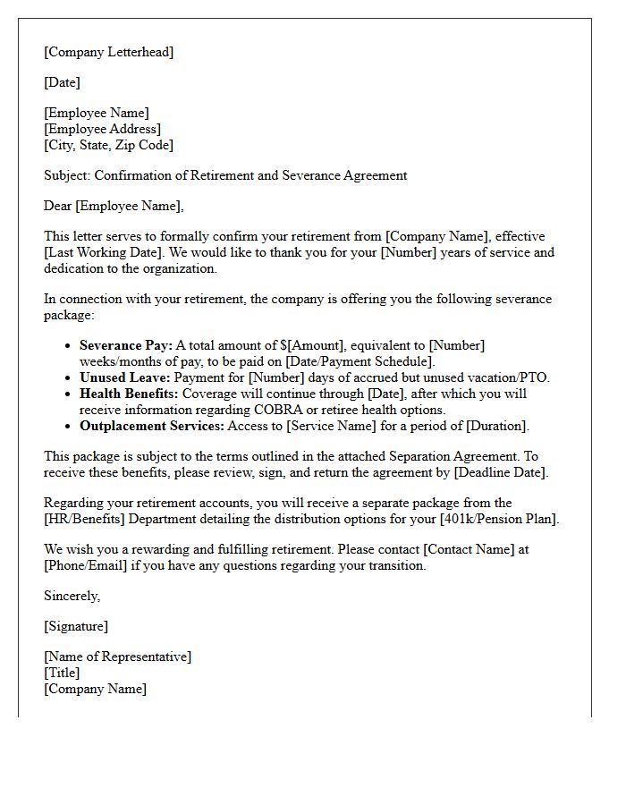 Severance Package and Retirement Confirmation Letter