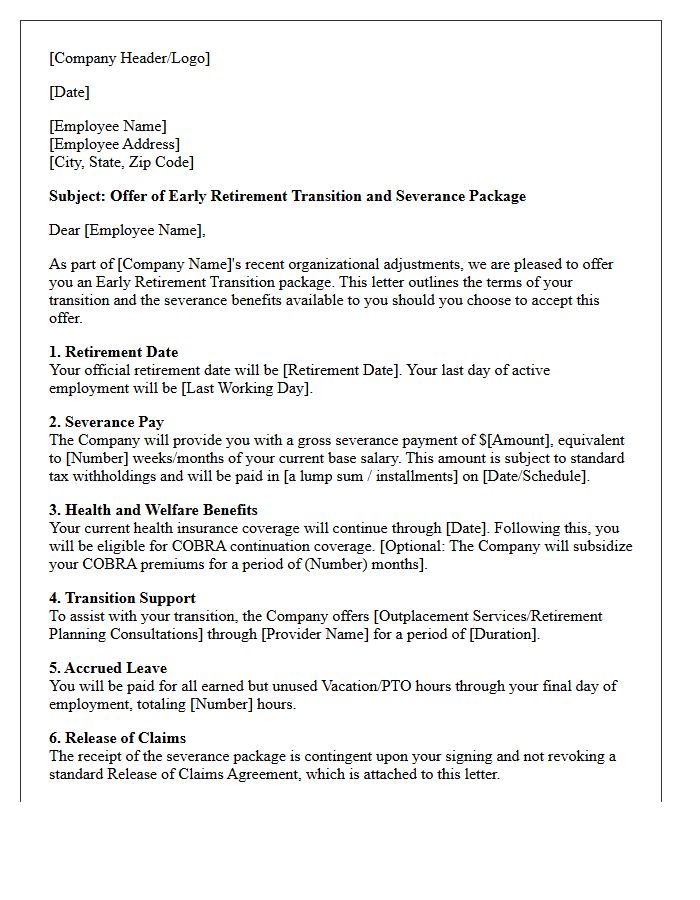 Early Retirement Transition and Severance Letter