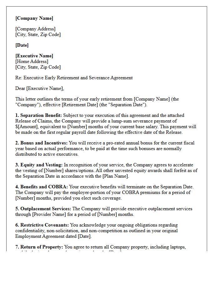 Executive Early Retirement Severance Letter