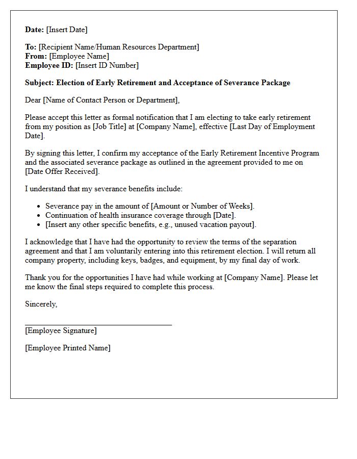 Early Retirement Election and Severance Letter