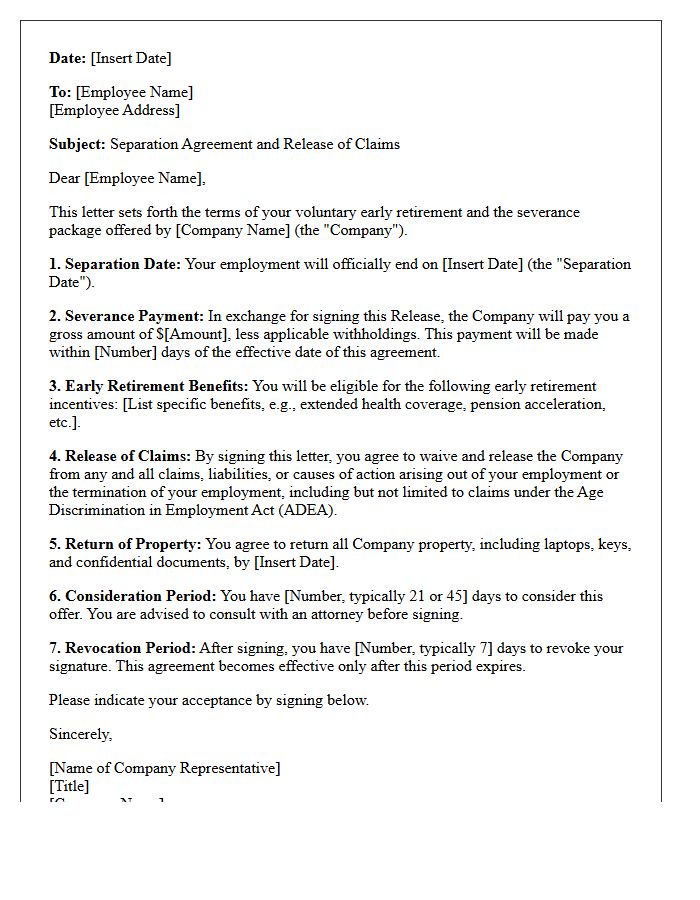 Severance Pay and Early Retirement Release Letter
