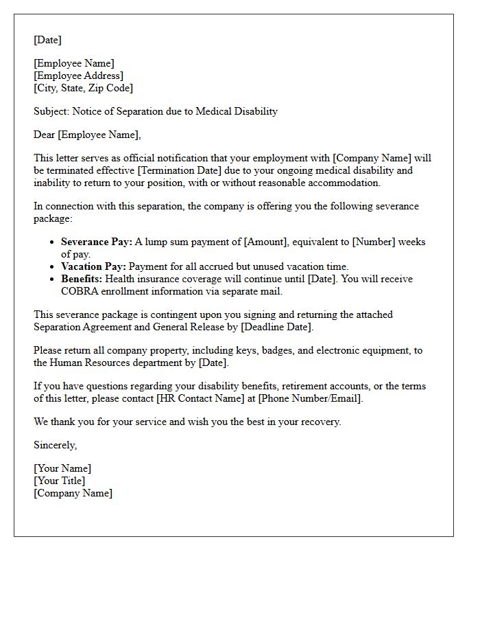 Standard Medical Disability Severance Letter