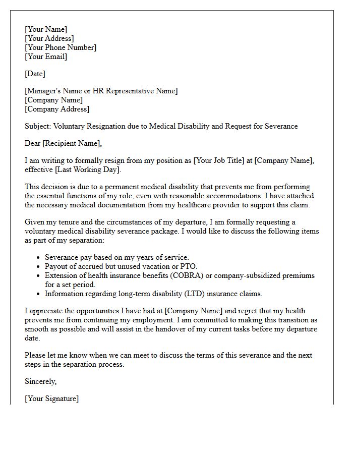 Voluntary Medical Disability Severance Letter
