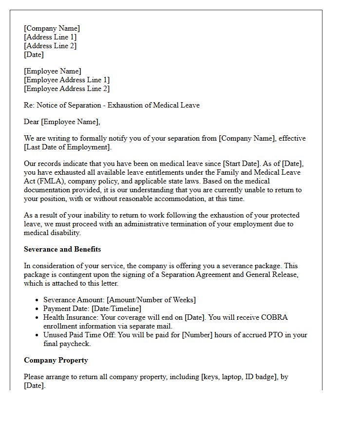 Exhausted Leave Medical Disability Severance Letter