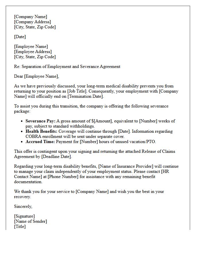 Long-Term Medical Disability Severance Letter
