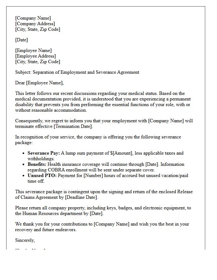 Permanent Medical Disability Severance Letter