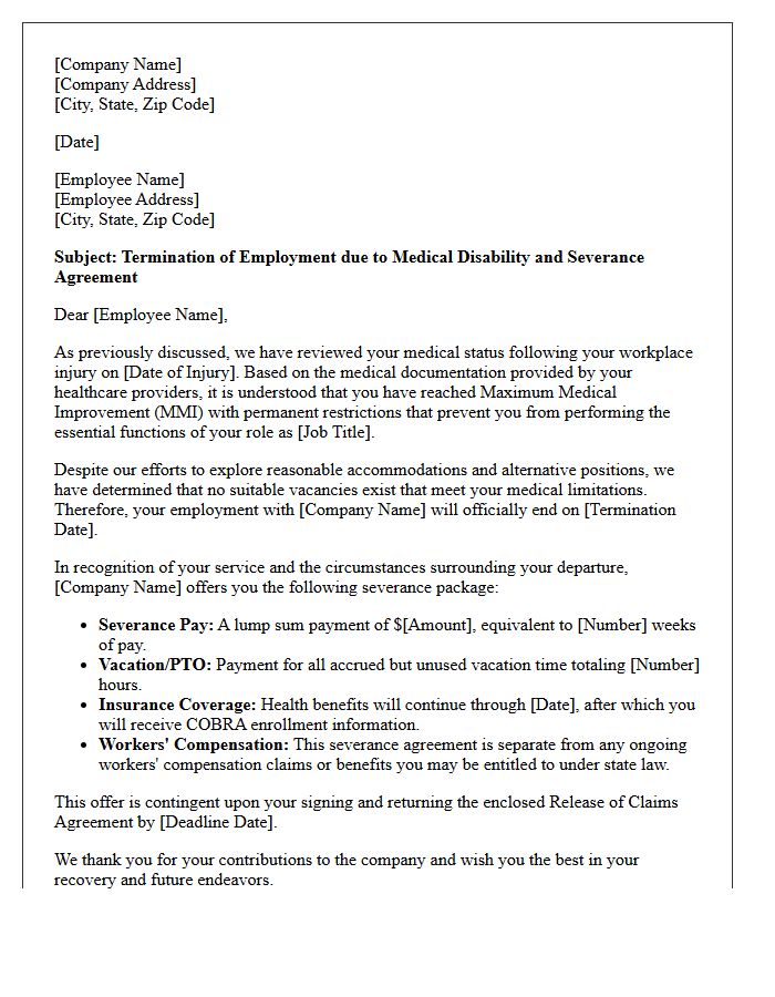 Workplace Injury Medical Disability Severance Letter