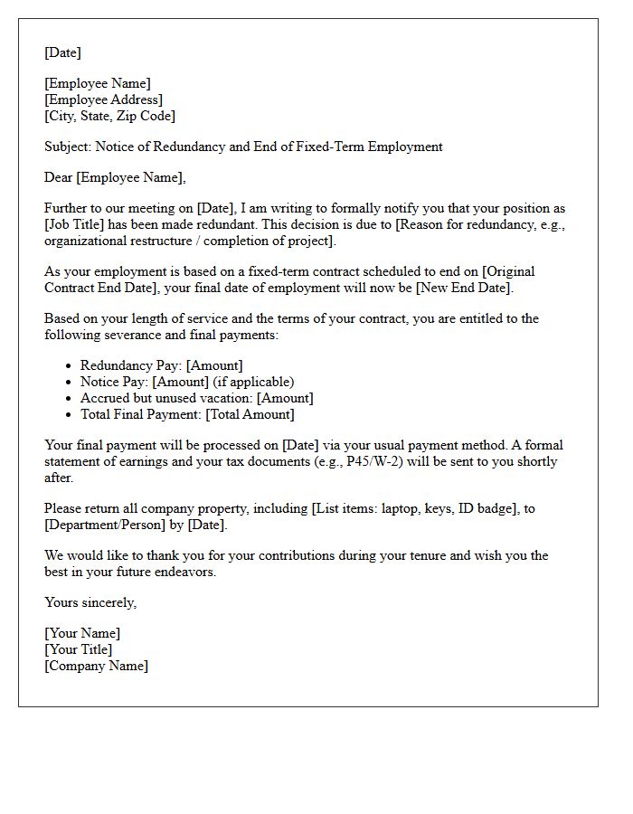 Role Redundancy Fixed-Term Severance Letter