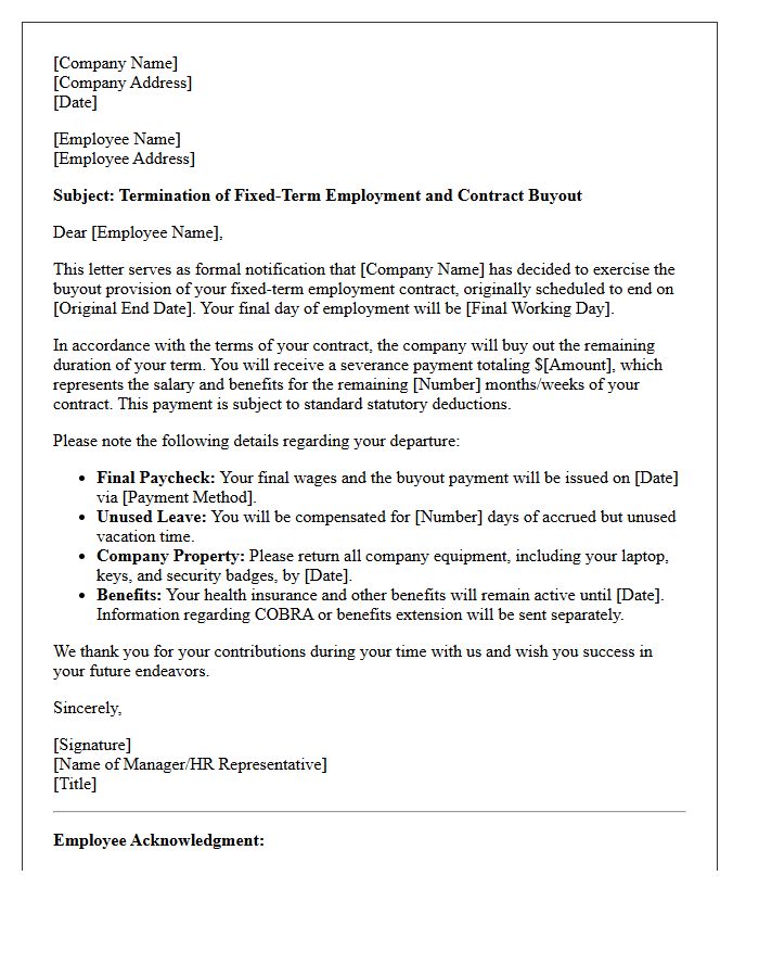 Fixed-Term Contract Buyout Severance Letter