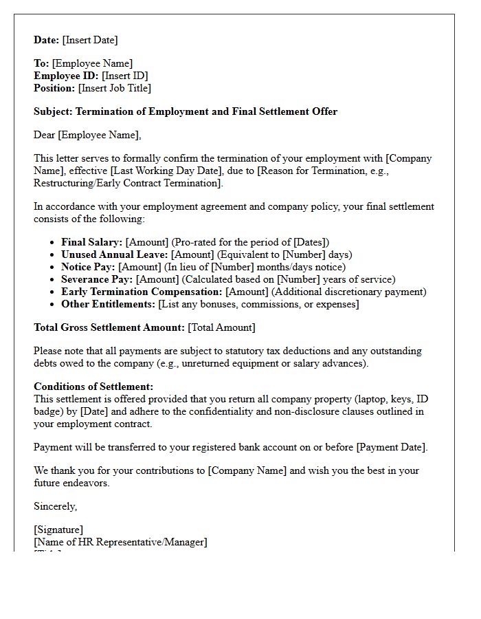 Final Settlement and Early Termination Severance Letter