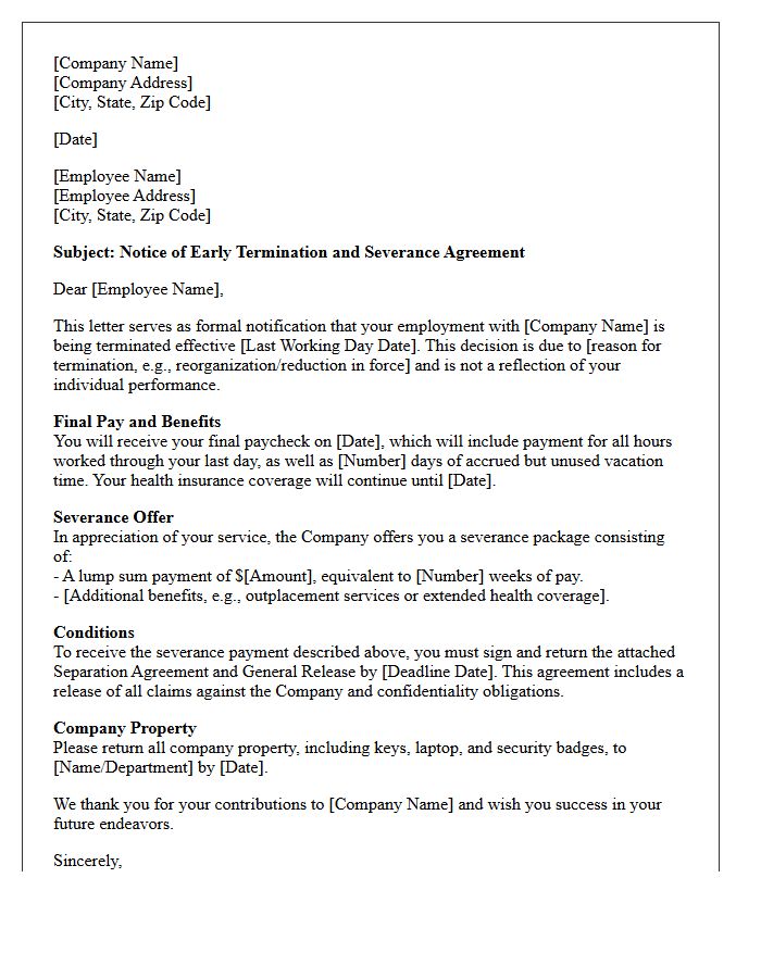 Notice of Early Termination and Severance Letter