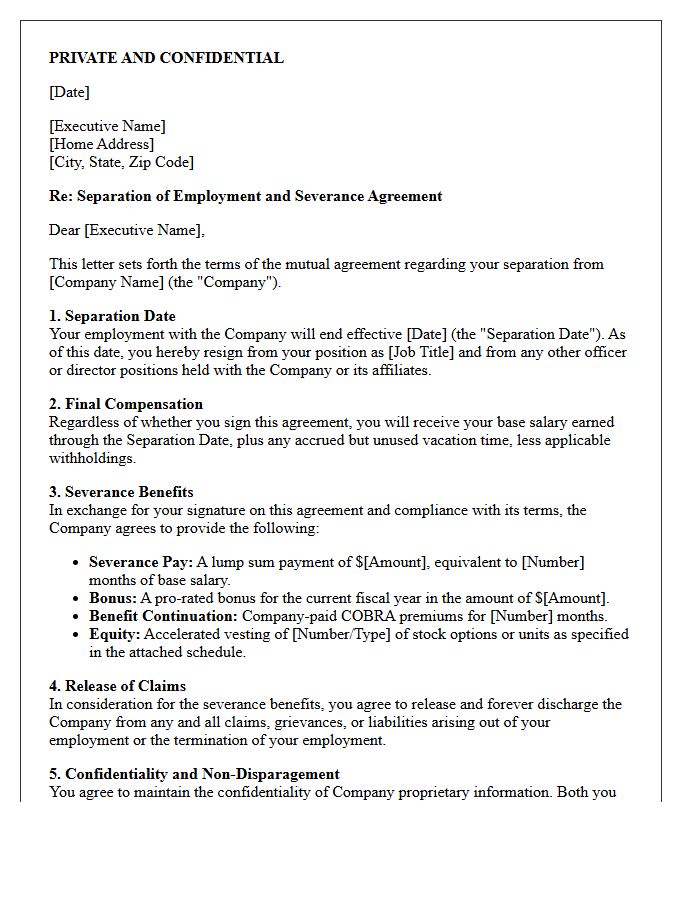 Executive Mutual Separation Severance Letter