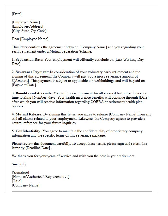 Early Retirement Mutual Separation Severance Letter